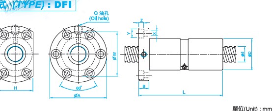 DFI4010滾珠絲杠尺寸圖 DFI4010滾珠絲杠尺寸圖